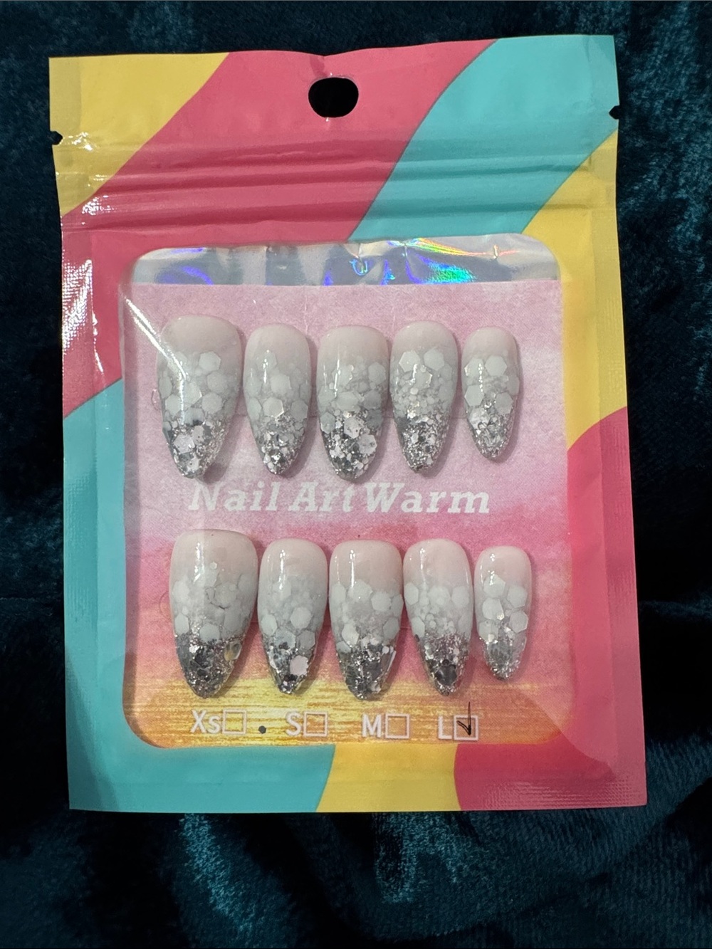 White & Silver Glitter Press-On Nails